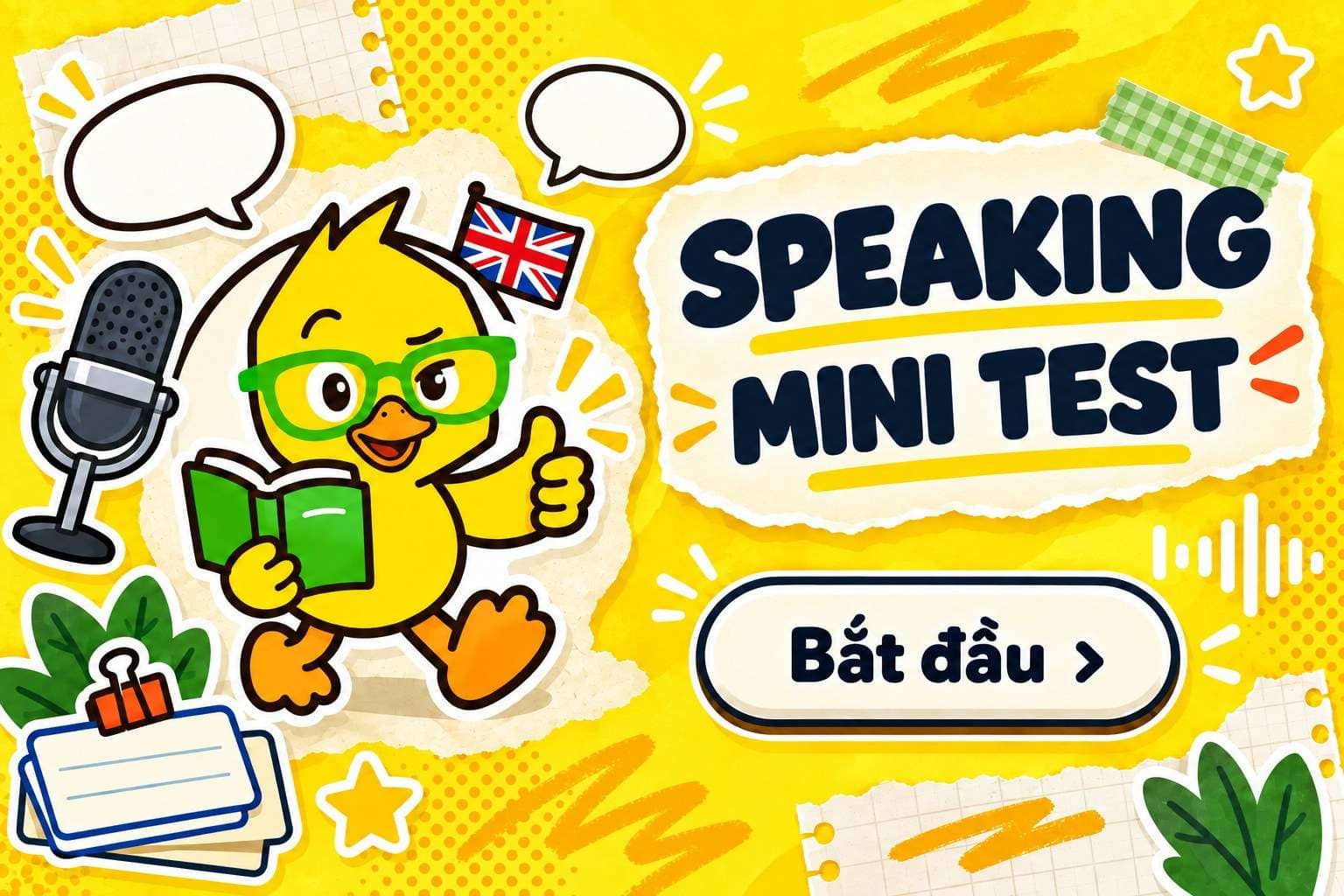 Speaking Mini Test trên dukzi.com — luyện nói ngắn với mascot vịt dukzi