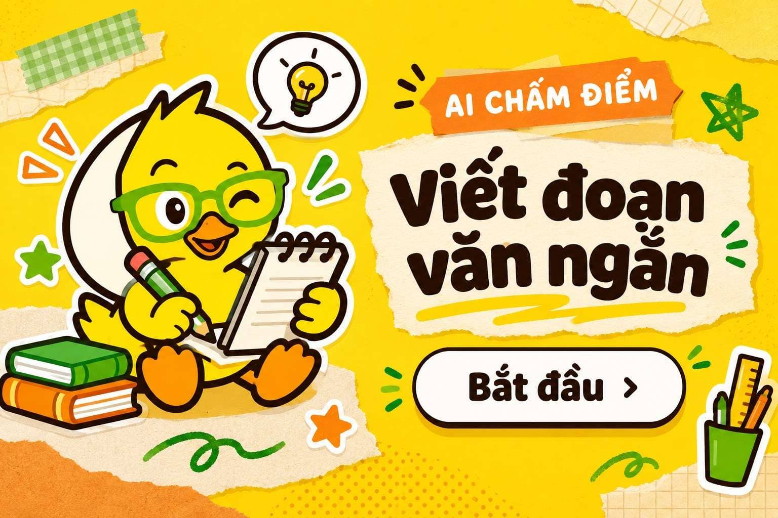 Viết đoạn văn ngắn trên dukzi.com — viết tự do rồi để AI chấm